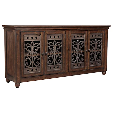Storage Buffet Accented with Metal Fretwork